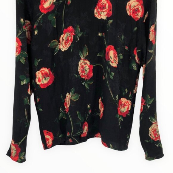 80’s Vintage Ungaro Rose Print Silky Blouse Long Sleeves - Picture 4 of 12